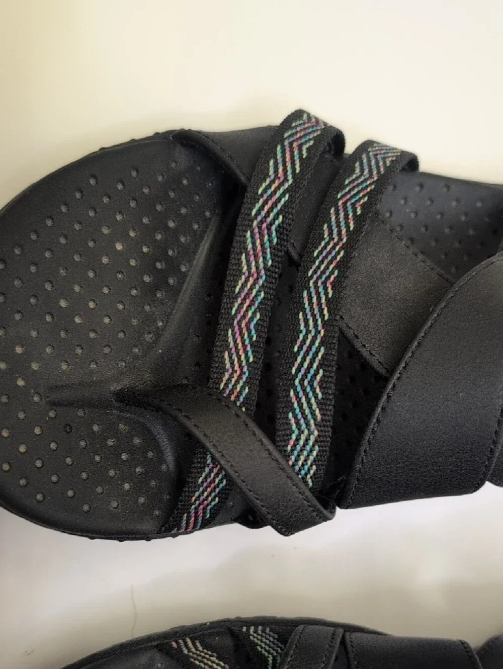 Skechers Womans Black Slide Sandals with Pink Accent